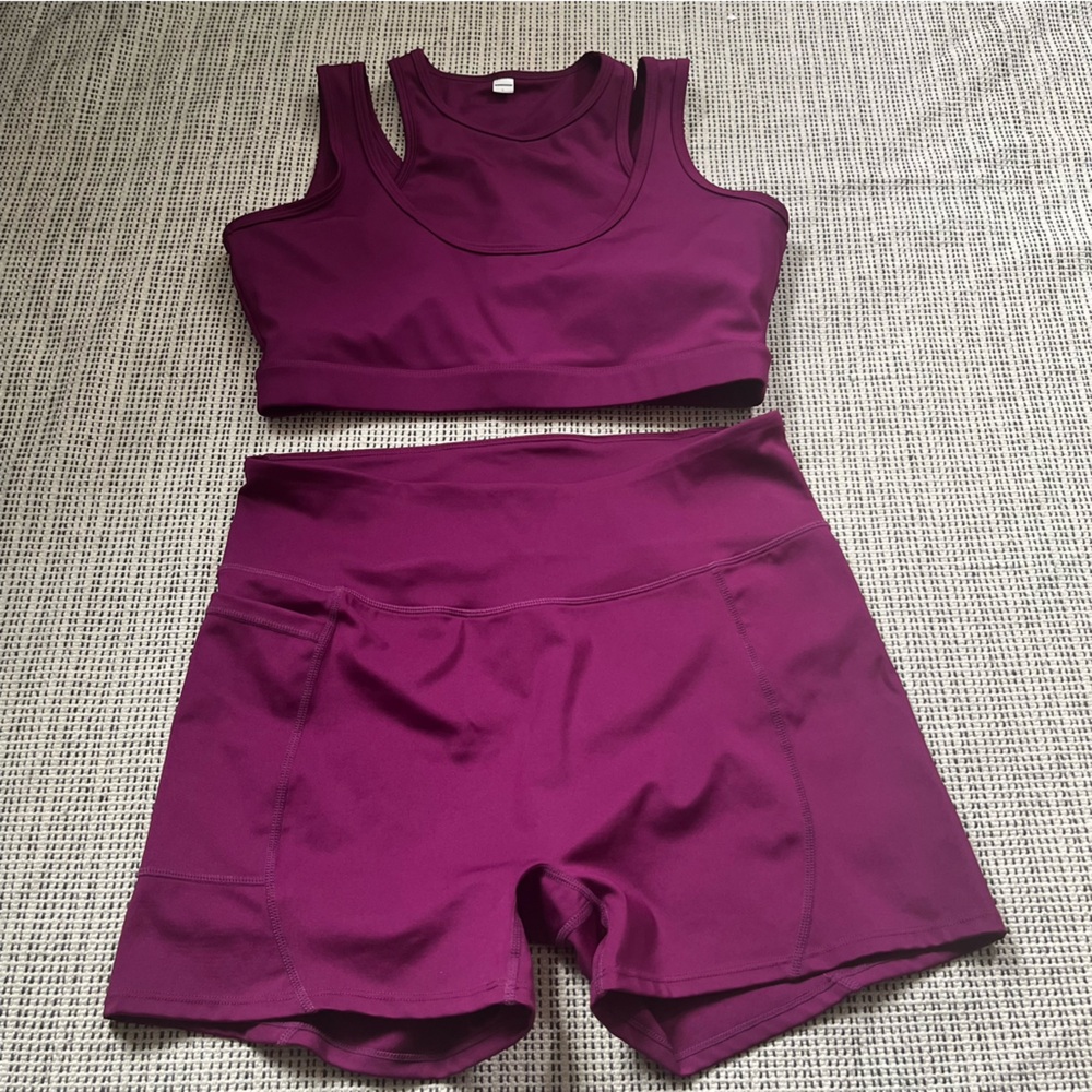FASHION NOVA Nova Sport Purple Co ord Workout Set with Bra and Shorts Size Large